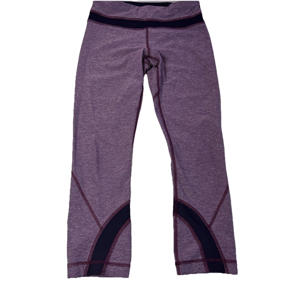Lululemon Cropped Purple Leggings Back Pocket Size 6 Preowned - Picture 2 of 8